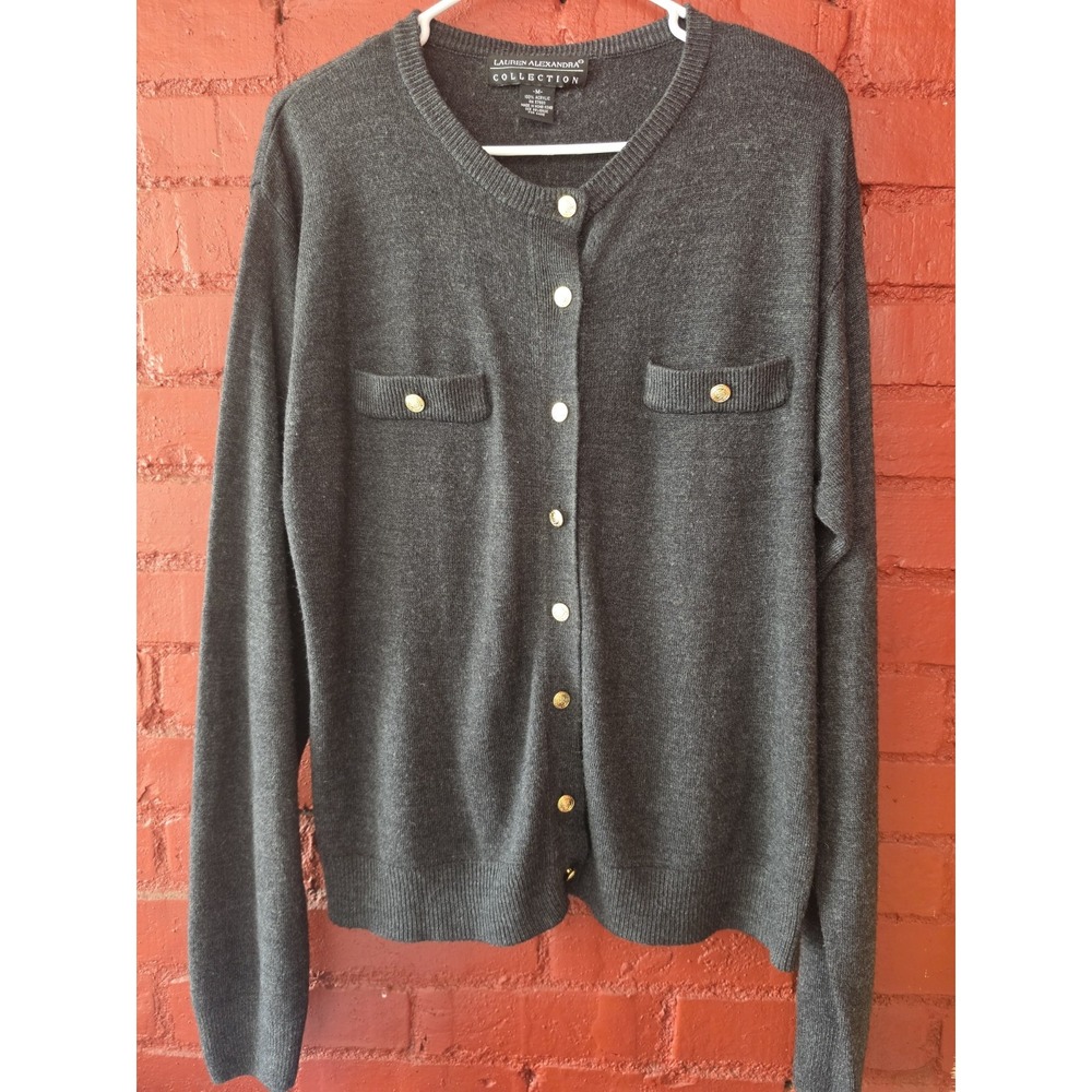 Vintage Academia Gold Button Cardigan Sweater Women M Lauren Alexandra Preppy...